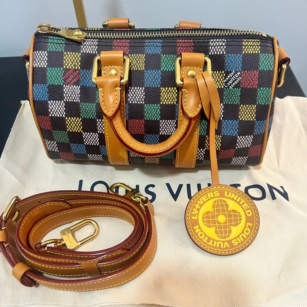 Louis Vuitton 25 L Vers Damier Ebene Keepall bandoliere 2025 gorgeous! ❤️💙💛🤎 - Picture 1 of 8